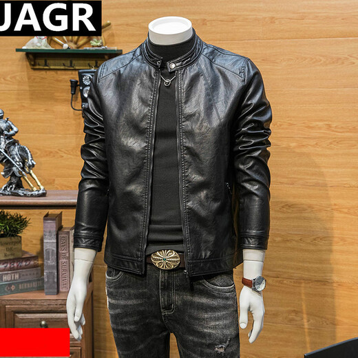 JAGR trendy brand men's leather jacket light business men's motorcycle jacket men's spring and autumn trendy handsome men's jacket trend 7122 black M