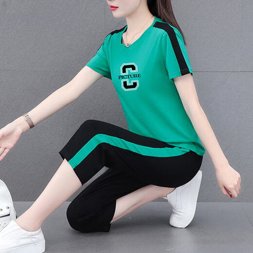 
NY-EMMA sports suit for women short-sleeved summer thin high-end fashionable age-reducing cotton casual and fashionable running suit two-piece set 687 maroon (crop pants set) M (recommended 80-95 Jin [Jin equals 0.5 kg])