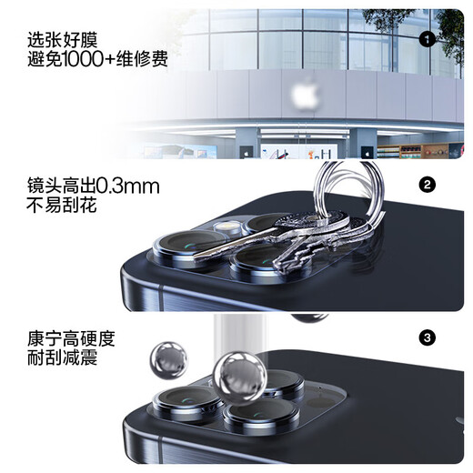 闪魔 适用苹果15pro/15promax镜头膜iphone15/plus康宁钢化保护不顶壳防刮膜 15pro/promax【原色钛金属|康宁玻璃】 1套装|不顶壳|适配99%手机壳