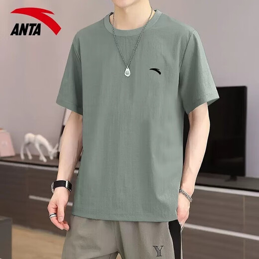 Anta (Anta) Ice Seide Kurztrocknend kurzärmeliges T-Shirt für Männer 2025 Frühlings- und Sommermänner Kühle atmungsaktive elastische Lauffitness Sportbekleidung Grau [Ice Seide Schnellrocknen] L /175 für 120-140jin geeignet [Jin gleich 0,5 kg]