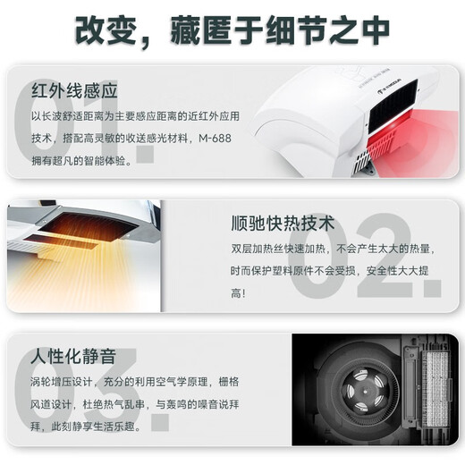 莫顿（MODUN） 全自动感应烘手器烘手机商用卫生间干手机智能家用干手器烘干机 MD-688白色单热