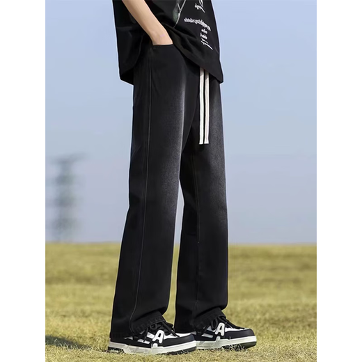 7 excellent products Men's bootcut jeans, autumn and winter style, American high street scimitar drawstring straight slim fit plus velvet long pants for men DFFS-629 Black L