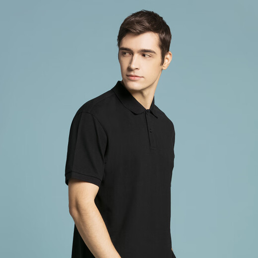 Made in Tokyo, pure black 96 cotton short-sleeved POLO shirt men's T-shirt half-sleeved business classic breathable and comfortable black S