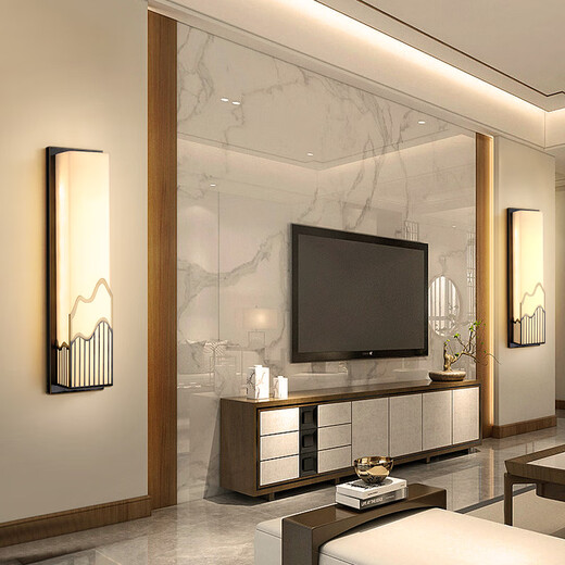 Qianzhang Lamp New Chinese style full copper marble wall lamp door courtyard exterior wall outdoor bedroom study background wall bedside living room Zhongshan Height 100CM * Width 15CM Black rubbed gold B style