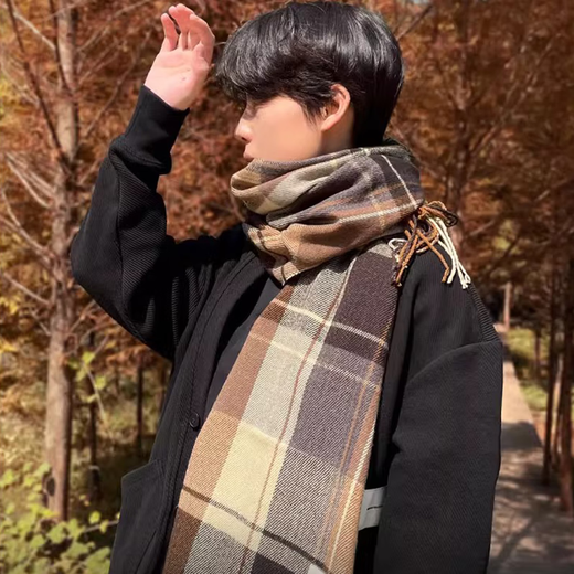 Fikawei Plaid Schal Männer Winter 2024 Neues kaltes Nackenschutzschal Paar Schal Warm, um das Geburtstagsgeschenk Ihres Freundes zu halten Khaki