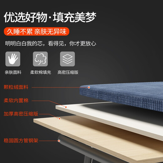 午憩宝 折叠床办便携多功能公室单人午休床午睡床户外行军床简易床陪护床 4轮升级款【硬板+厚海绵】藏青二折床-63CM