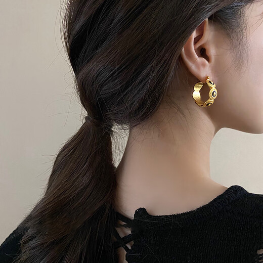 Bucklele antique metal oil-drip round earrings French retro palace style earrings fashionable light luxury earrings earrings - gold