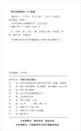 【正版授权-自营】碧血丹心*于公传/民国武侠小说典藏文库*文公直卷9787520514132