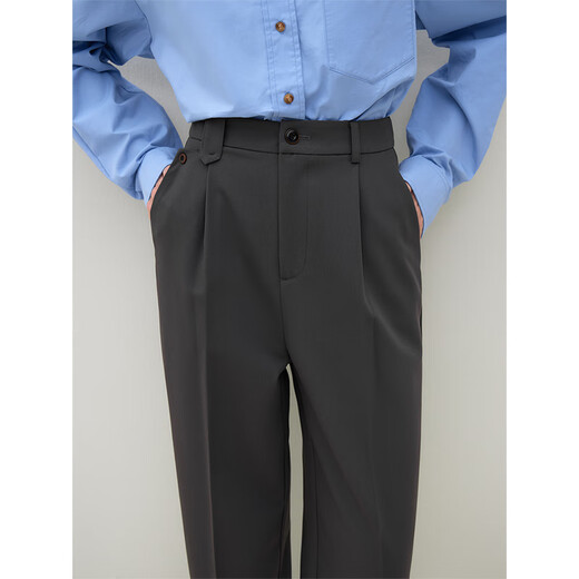 Fan Silan 23FS14757 high-waisted straight-leg suit pants for women in autumn and winter new design waist loops to make commuter casual pants dark gray S