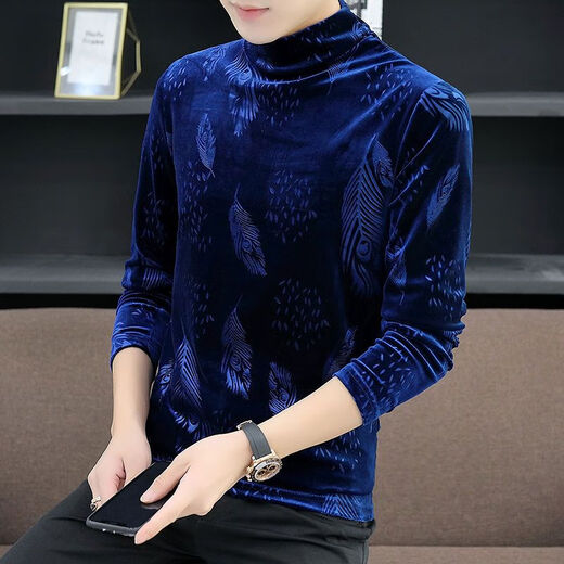 
NUKM gold velvet men's long-sleeved T-shirt in autumn and winter half-high neck base shirt trendy and handsome trendy warmth plus velvet thickened trend 691 swallow brown plus velvet 3XL 150-170Jin [Jin equals 0.5 kg]