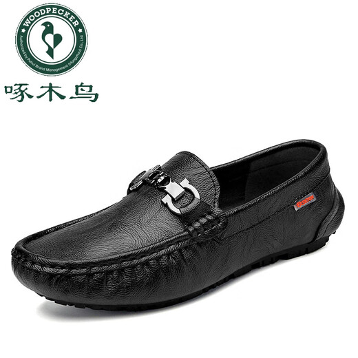 Specht Frühling Herrenschuhe Mützenschuhe echte Ledermänner 2025 Neugeschäft weiche Haut weiche Sohle faule Leute Stick lässig Lederschuhe Schwarz Hollow-9901 38
