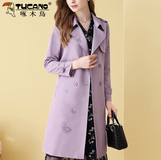 
Woodpecker slim windbreaker for women mid-length 2025 spring and autumn new autumn style jacket for gift cloth belt Purple [normal lining] S 90-100