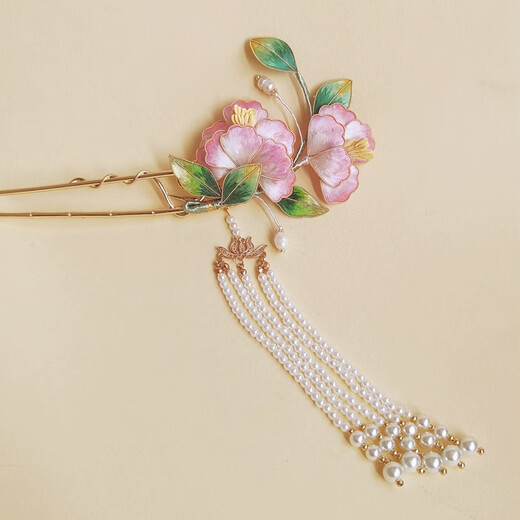 Meng Junchen antique silk gradient hairpin intangible cultural heritage handmade velvet flower hairpin Hanfu imitation dot emerald hair accessory birthday gift sapphire blue