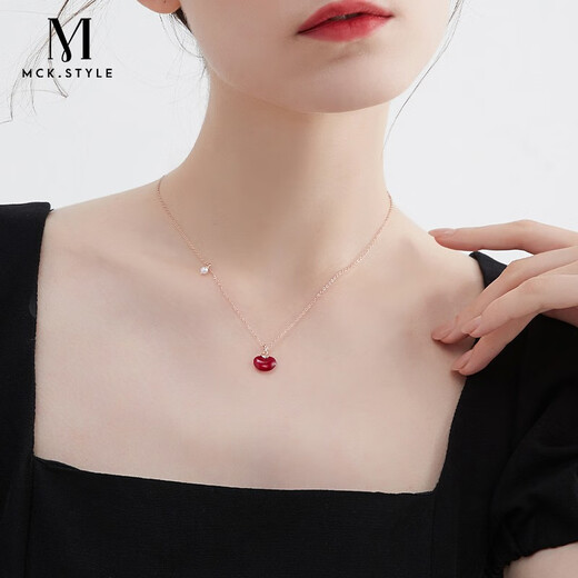Mck Red Acacia Bean Necklace Women's 925 Silver Necklace Rose Gold Clavicle Chain Girlfriend Chinese Valentine's Day Gift