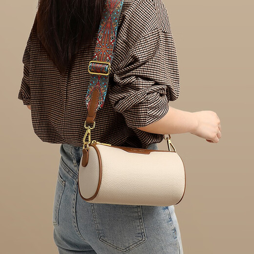 Sac vignoble Bag féminin Cowhide Crossbody Sac Luxur Luxury Luxur Assim à un épaule Bagure d'anniversaire Cadeau de la Saint-Valentin chinois Cadeau à petite amie [Beige] Donnez à la femme un sac d'oreiller pour la mode à mode haut de gamme