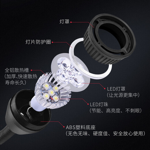 宝利欧 LED机床工作灯 照明灯冲床铣床磨床台灯 软杆管灯 强磁吸铁座数控机床灯24V 220V 天蓝色