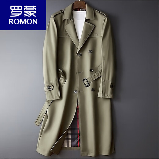 
ROMON high-end long windbreaker for men's new spring and autumn over-knee double-breasted business casual mid-length British handsome jacket Black 2XL