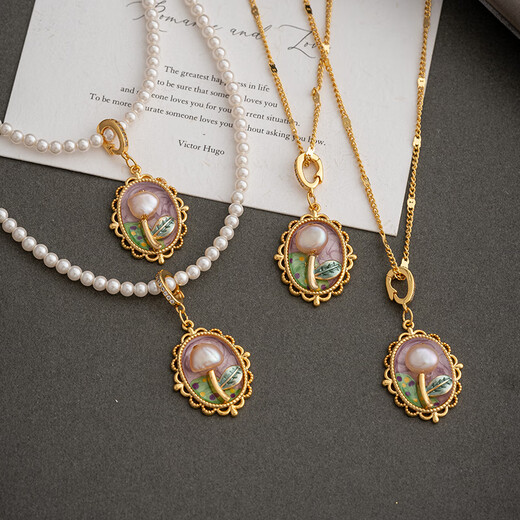 DL 1998 Fat Donglai same style baroque pearl pendant oil painting necklace women's natural light luxury niche new Chinese style retro oil painting single pendant