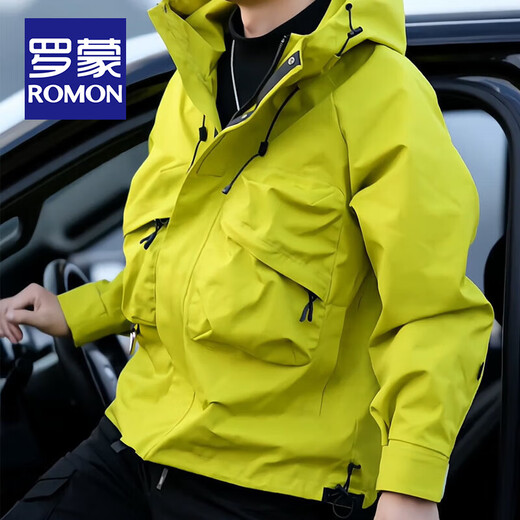 ROMON functional wind outdoor jacket men's spring and autumn new workwear hooded jacket men's windproof mountaineering clothing travel regular style - fluorescent green L size (recommended 110-130 Jin Jin equals 0.5 kg)
