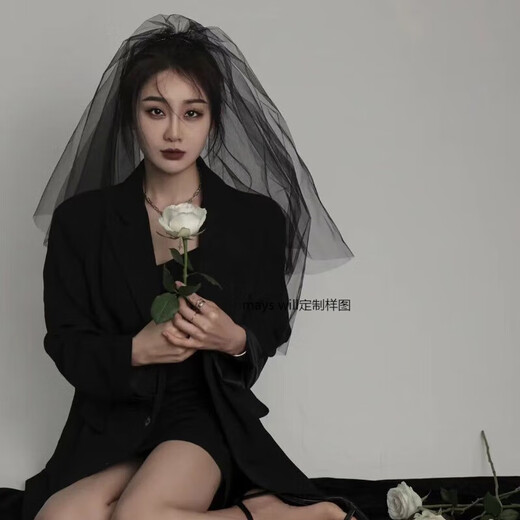 Mays Will retro Halloween black veil mesh organza goth dark party cos writing photo birthday gift lover black double layer nude gauze 60-80 hairpin style