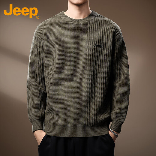 JEEP Jeep Sweater Men's Winter Warm Casual Heavy Bottoming Sweater Men's Tops Men's Clothes Army Green L