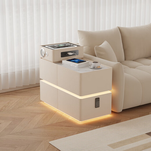 Isabel sofa side cabinet storage cabinet living room small apartment multi-functional partition cabinet side cabinet side table solid wood slate coffee table white 80cm drawer style speaker + USB + socket