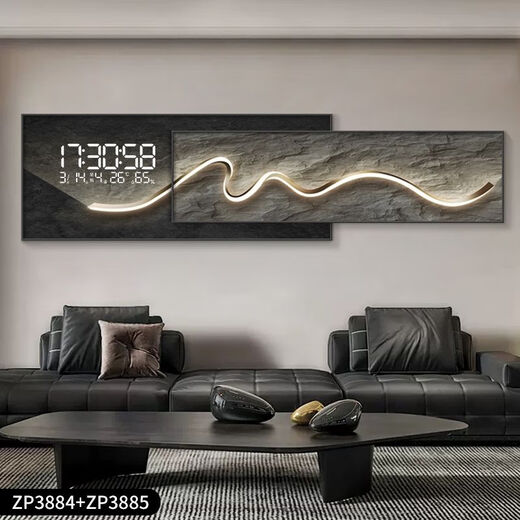 SHANTOULIN VILLAGE MODERNO Reloj simple Reloj Sala de pared de la sala de estar Decoración de la sala de estar Perpetual Calendario Electrónico Sofá Reloj Mural Reloj Pintura colgante ZP3886+ZP3887LED Display Digital Bottom 100*40+Instalaciones 100*30 (Total 1.5 metros)