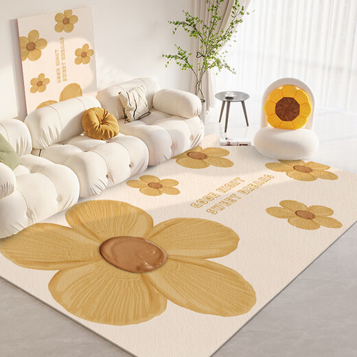 Gudie living room carpet coffee table rug simple room bedroom entry home Nordic large area full spread five cream yellow flowers 80x120cm entry