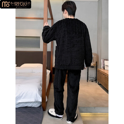 
Modal men's pajamas coral velvet autumn and winter plus velvet thickened men's style men's winter warm flannel home clothing set #XX-3886 thick style standard L[100-125]