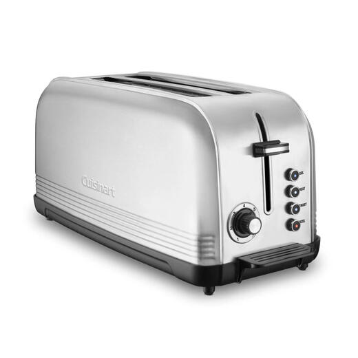 CUISINART long slot toaster, 2-slice stainless steel multi-function toaster, retro silver, bread thawing and heating, small toaster for home breakfast
