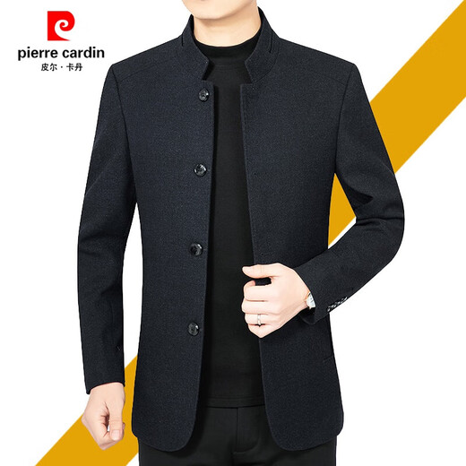 Pierre Cardin woolen jacket for middle-aged men 2025 spring and autumn new men's casual daddy wool woolen jacket tunic black gray four buttons M 170 size (90-115Jin Jin equals 0.5 kg)