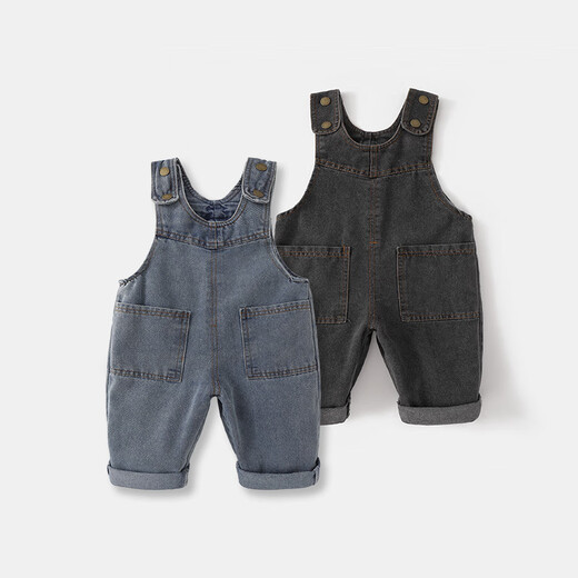 Yingyibei infant pants Korean version spring and autumn new girls overalls retro denim baby cute big PP jumpsuit black 100