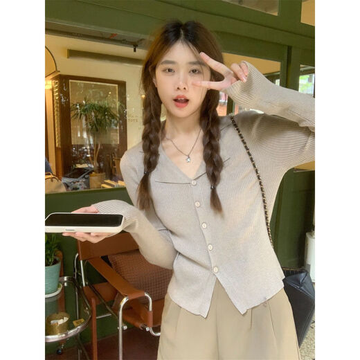 简方位法式翻领长袖针织开衫女秋冬2025新款小众设计感修身打底短款上衣 9926黑色 5XL s 建议80-95斤穿