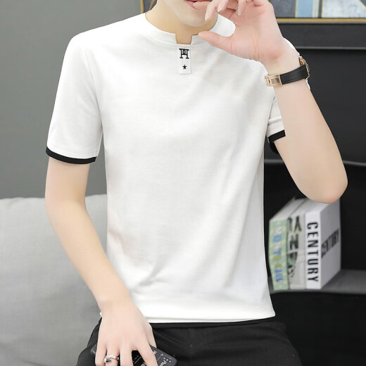 Fuguiniao cotton short-sleeved T-shirt men's Korean summer solid color T-shirt bottoming shirt new pure cotton round neck sweatshirt middle-aged Paul top half-sleeved T-shirt men's white M