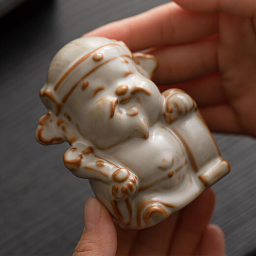 Xiyuanji Ru Kiln Lu Shou Cai Tea Pet Ornament as a Birthday Gift for Elders, New Year’s Birthday Gift, Housewarming Accompanying Gift Pomelo Yellow Ru Kiln Lu Shou Cai Tea Pet Ornament-Gift Box