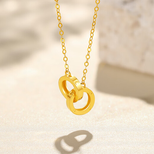 Saturday blessing 18K gold necklace women's interlocking necklace birthday gift yellow 18K gold about 0.85g-40+5cm