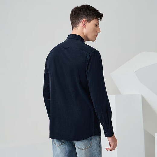 Dances with Wolves Corduroy & Pure Cotton Versatile and Comfortable Men's Long Sleeve Shirt for Commuting 102 Dark Blue L(175)