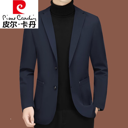 皮尔卡丹高档休闲西装男新款男士西服中年单西春秋外套修身爸爸上衣 藏蓝ZJ9889 195/4XL