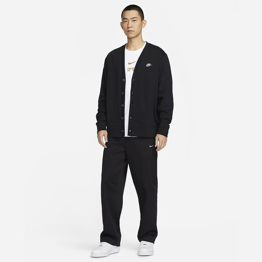 耐克（NIKE） 男针织开衫春季新款黑色纯棉休闲叠搭刺绣外套 FN3899-010 S