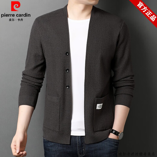 皮尔卡丹（pierre cardin）品牌羊毛针织衫男装毛衣外套男士开衫春秋薄款中青年时尚休闲纯色 黑色 1853XL【建议175- 195斤】