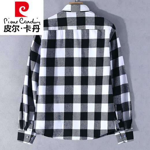 皮尔卡丹（pierre cardin）大格子长袖衬衫男绿色纯棉衬衣服初中高中学生春秋季新款外套 CS867黑白 (纯棉面料) 3XL (适合体重170斤-185斤穿)