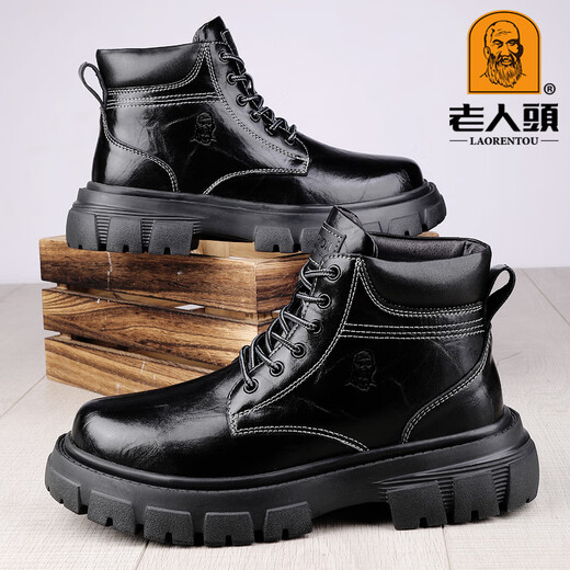 Alte Herrenschuhe aus echtem Leder, Martin-Stiefel, 2024, Herbst und Winter, neue mittelhohe, mittelhohe, lässige Retro-Arbeitsstiefel für Herren QX24987, schwarze Standard-Lederschuhgröße 41