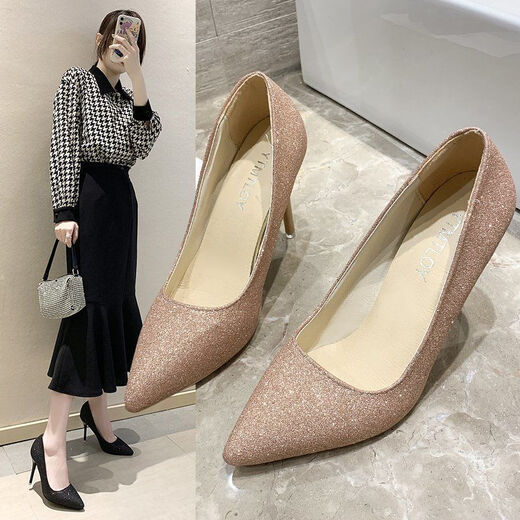 Daohuatu size 35-45 large size high-heeled shoes 44 sequined single shoes retro men's transvestite shoes 43 stiletto heel big-foot women's shoes 42 silver 10 cm 43