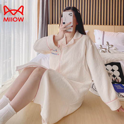 猫人（MiiOW）秋冬纯·棉孕·妇待产睡裙春秋加厚11月份12进产房内检宽松月子裙 SY-2694#带胸垫 3XL【建议体重148-180斤】