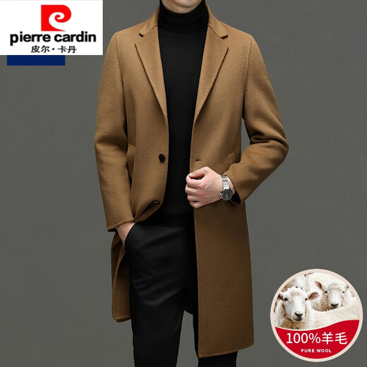 Pier Cardin high-end high-end wool woolen coat men's long over-knee double-sided wool coat autumn and winter business windbreaker men khaki L 175