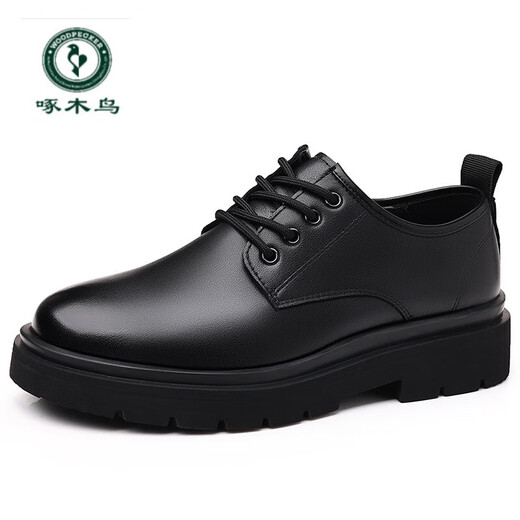 
Woodpecker formal leather shoes men 2024 spring new retro casual leather shoes men low top work shoes thick sole big head men's shoes 22717 black 42