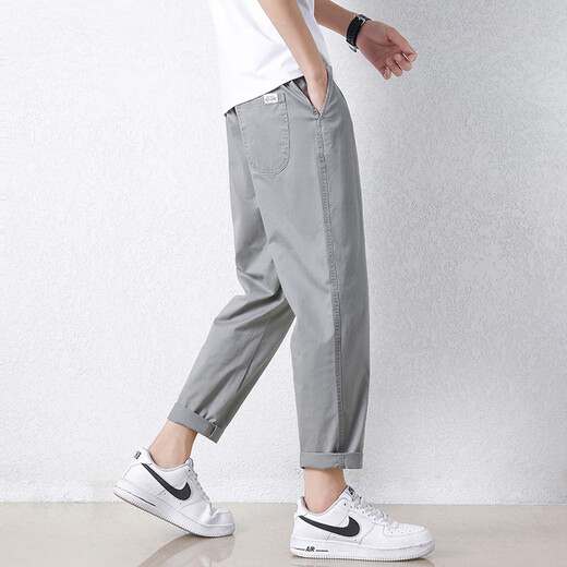 Jewish casual pants for men in summer new loose ice silk straight sport nine-point pants for men conical Korean style trendy trousers 9904 cement grey 2XL