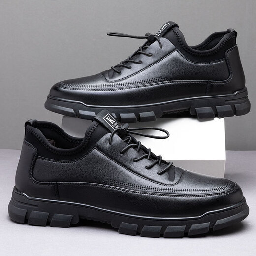 Zhenxiqi business leather shoes for men, casual sports, breathable soft soles, non-slip, heightening, comfortable and wear-resistant shoes for young students, black, heel height 3 cm, size 42