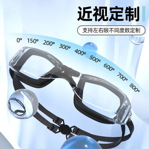 Jiehu myopia swimming goggles can be equipped with left and right swimming goggles of different degrees for men and women flat swimming goggles 8530 electroplated black 150 degrees