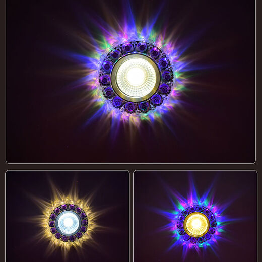 Foco de cristal lámpara de techo de sala de estar LED lámpara de ojo de buey incrustada lámpara de orificio pasillo colorido pequeño downlight de tres colores onda azul de cristal (color + blanco) apertura 6 cm-8,5 cm universal